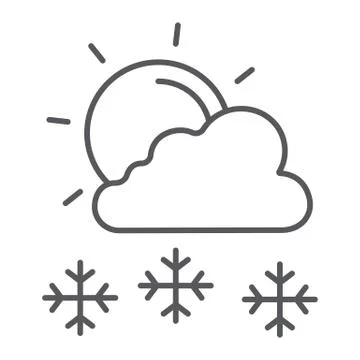 Snowfall in sunny day thin line icon, weather and forecast, sun and snow sign Stock Illustration