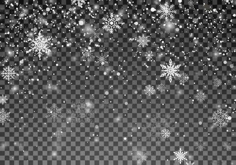 Snowfall template. Christmas snow. Falling snowflakes on transparent backgrou Stock Illustration