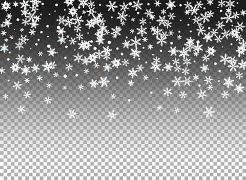 Snowfall vector texture on transparent background. Winter snowflakes banner Stock Illustration