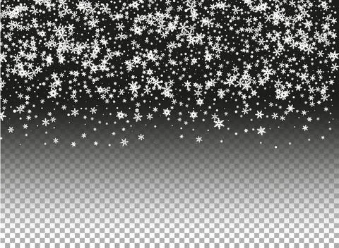 Snowfall vector texture on transparent background. Winter snowflakes banner Stock Illustration