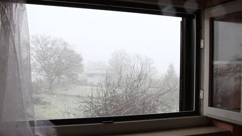 Snowfall view from the window Stock Footage 72440206