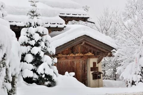 Snowfall in a village Stock Photos