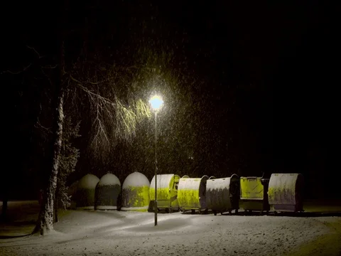 Snowfall on the waste container Stock Footage 71759850