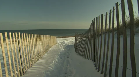 Snowfence beach Stock Footage 34457128