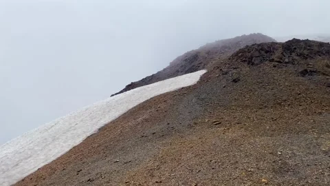Snowfield stretching wide view across a rocky alpine slope near Guli Pass Stock Footage 343769622