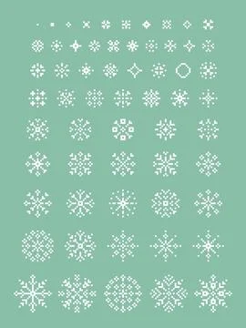 Snowflake 8bit Pixel Art Pattern Collection with Winter Frozen Geometric De.. Stock Illustration