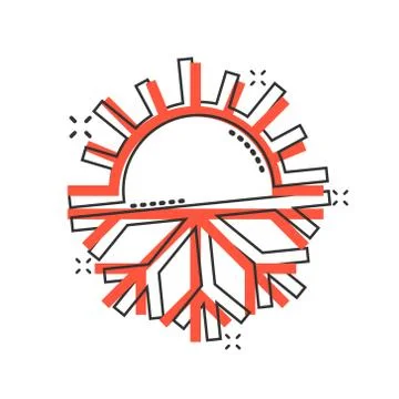 Snowflake and sun icon in comic style. Climate control cartoon vector illustr Illustrazione stock