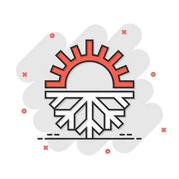Snowflake and sun icon in comic style. Climate control cartoon vector illustr Illustrazione stock