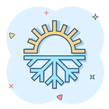 Snowflake and sun icon in comic style. Climate control cartoon vector illustr Illustrazione stock