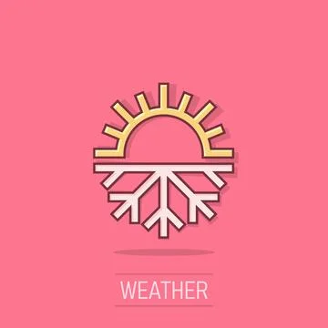 Snowflake and sun icon in comic style. Climate control cartoon vector illus.. Illustrazione stock