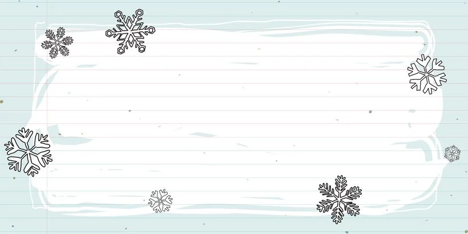 Snowflake around white blank frame hand drawn childish style on notebook pa.. Stock Illustration