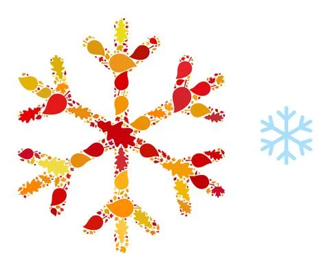 Snowflake Autumn Collage Icon with Fall Leaves Stock Illustration