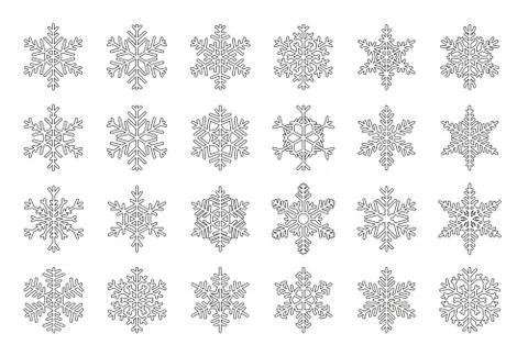 Snowflake black outline winter crystal vector set Stock Illustration