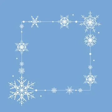Snowflake blue background frame for Merry Christmas and Happy New Year. Elega Stock Illustration