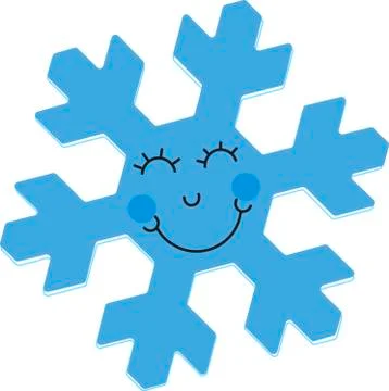 Snowflake cartoon smiling. Plain blue character isolated. Stock Illustration