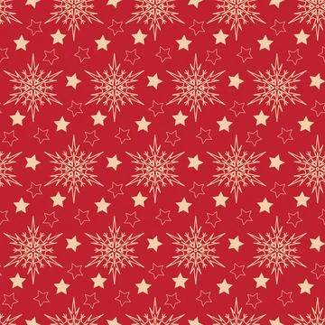 Snowflake, christmas decoration seamless pattern, cute vector pattern on red  Illustrazione stock