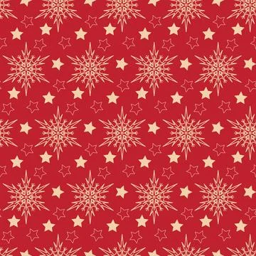 Snowflake, christmas decoration seamless pattern, cute pattern on red backgro Illustrazione stock