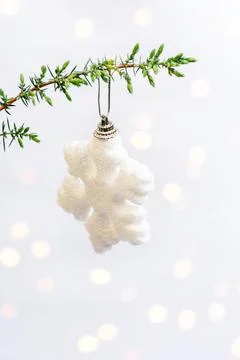 Snowflake on Christmas tree Stock Photos