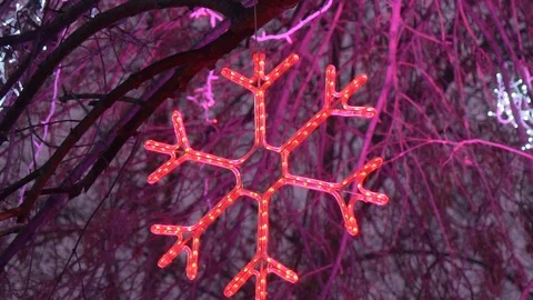 Snowflake with Coloforful Lights on Christmas Tree Stock Footage 115030573