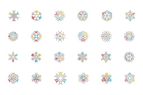Snowflake Colored Outline Vector Icons Set Stock Illustration
