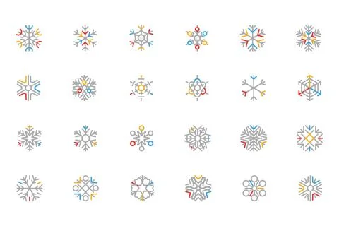 Snowflake Colored Outline Vector Icons Stock Illustration