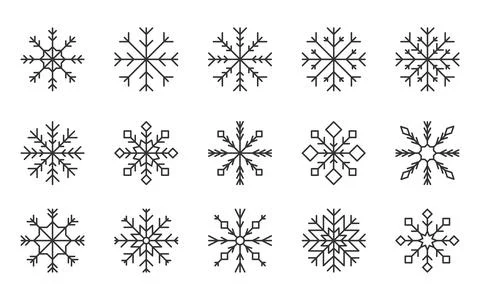 Snowflake crystal hexagon editable line black set Stock Illustration
