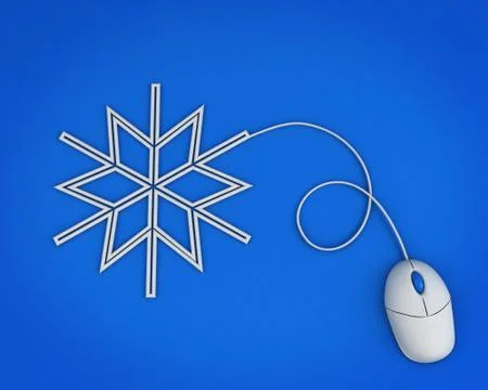 Snowflake depicted by computer mouse cable over blue 스톡 일러스트