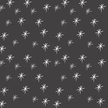 Snowflake doodle sketch seamlless pattern on color black background Stock Illustration