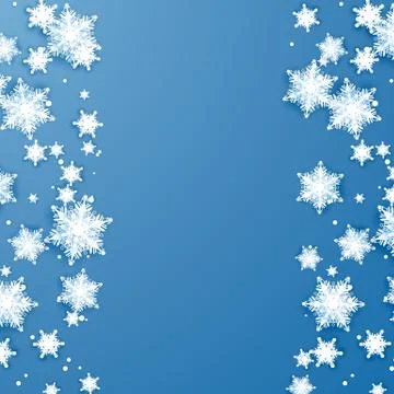 Snowflake falling at edges of illustration. Paper abstract snowflakes. Vector Stock Illustration
