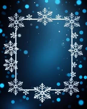 Snowflake frame, blue background bokeh sparkle snow falling, copy space Stock Illustration