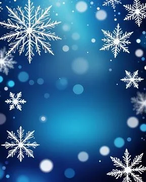 Snowflake frame, blue background bokeh sparkle snow falling, copy space Stock Illustration