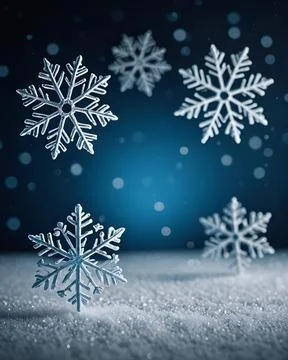 Snowflake frame, blue background bokeh sparkle snow falling, copy space Stock Illustration