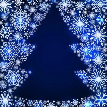 Snowflake frame in the shape of a Christmas tree. Winter theme. New Year s and Stock Illustration