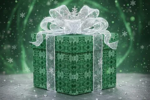 Snowflake gift box. Winter gift box with ribbons Stock Illustration