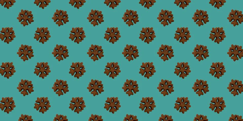 Snowflake gingerbread cookie pattern.Christmas composition, holiday card Stock Photos