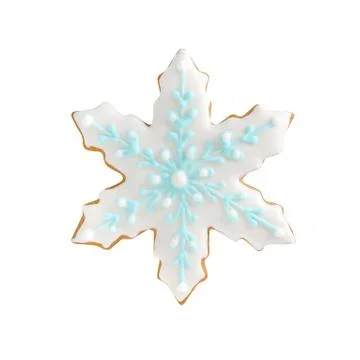 Snowflake gingerbread handmade, isolated on white background Stock Photos