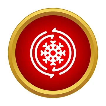 Snowflake icon with circulating cooling arrows on red background Stock Illustration