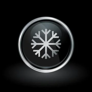 Snowflake icon inside round silver and black emblem Stock Illustration