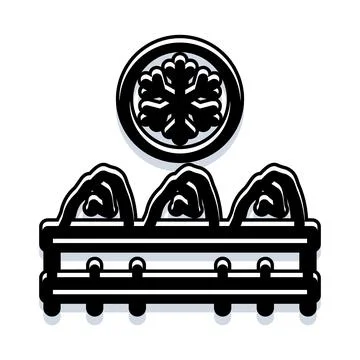 Snowflake icon over winter mountain landscape outline Stock Illustration