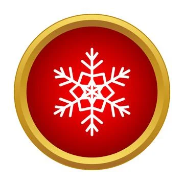 Snowflake icon in red circle with gold frame Stock Illustration