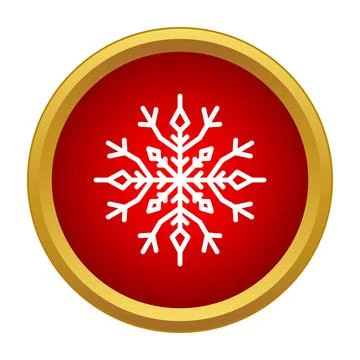 Snowflake icon on red circle with gold border Stock Illustration