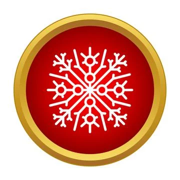Snowflake icon on red circle with gold border Stock Illustration
