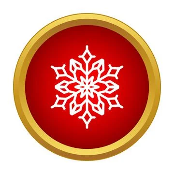 Snowflake icon on red circle with gold border Stock Illustration