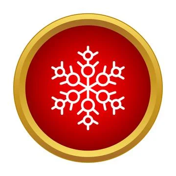 Snowflake icon on red gold button for winter Stock Illustration