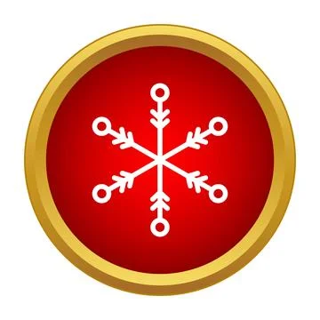 Snowflake icon on red gold circle background Stock Illustration