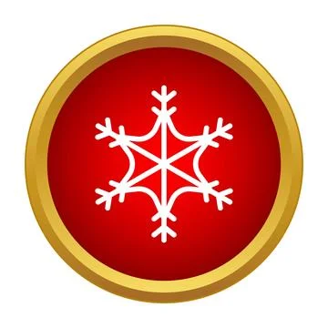 Snowflake icon on red gold framed winter button Stock Illustration