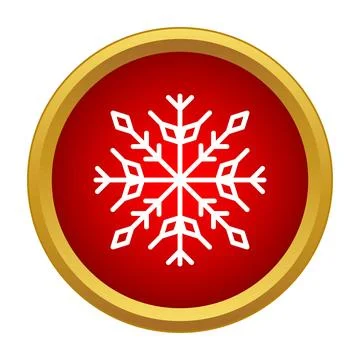 Snowflake icon on red round button with gold rim Stock Illustration