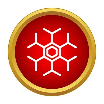 Snowflake icon on red round button with gold border Stock Illustration