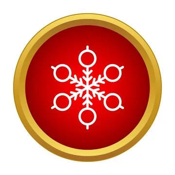 Snowflake icon on red round button with gold border Stock Illustration