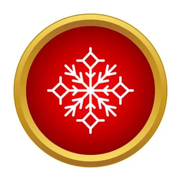 Snowflake icon representing winter holidays on a red golden button Stock Illustration